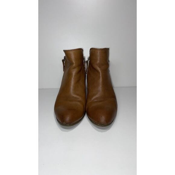 FRYE Judith Cognac Leather Zip Block Heels Ankle Booties - Picture 3 of 16